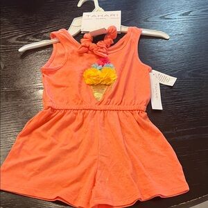 Tahari little girl orange playsuit with Ice Cream Embellishment